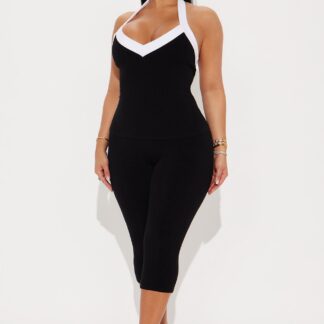 Conjunto de Pantalón y Top Halter Ajustado Bicolor